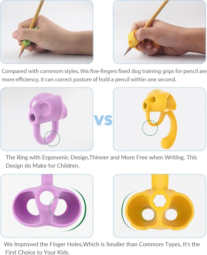 Firesara Training Grips for Kids Handwriting Top Class and Two Sizes Aid Grip Trainer Posture Correction Finger Grip for Kids, Adults, Arthritis Designed for Righties or Lefties(4Standard+2Large)