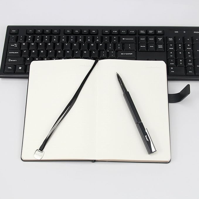 A5 Hard Cover Notebook with Pen Holder, Gold Edges & 180° Lay Flat - Large 5.7x8.4 Blank, Gift Box - Durable Journal for Office, Study, Travel - Writers, Students (Black)