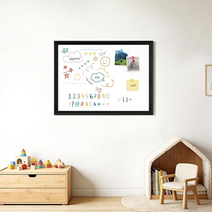 White Board for Wall, 17" x 13" Magnetic Dry Erase Board, Decorative Wooden Frame Whiteboard, Wall Mounted, Aesthetic Writing Board for Home, Office, School - Black