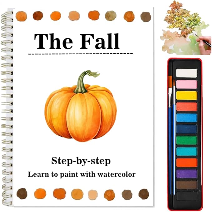 Watercolor Workbooks Coloring Book Easy Nature Scenes Beginner Friendly Watercolor Painting Set Art Crafts Painting Kit for Creative Exploration Gift for Beginners Adults (The Fall, with Palette)