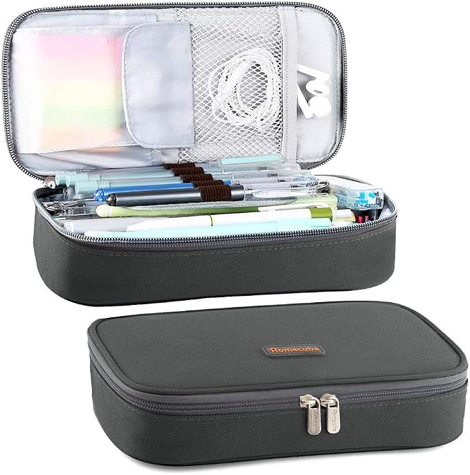 Homecube Large Capacity Pencil Case Big Pencil Bag Stationery Storage Case Pen Holder Pouch Oxford Cloth Pen Organizer with Dual Zippers for School Office - Gray