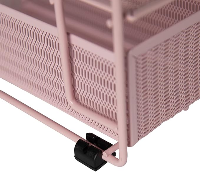 BLU MONACO | Pink Desk Organizer with Drawer | Wire Mesh Desk Organizer File Sorter | Metal Desktop Storage for Office Workspace