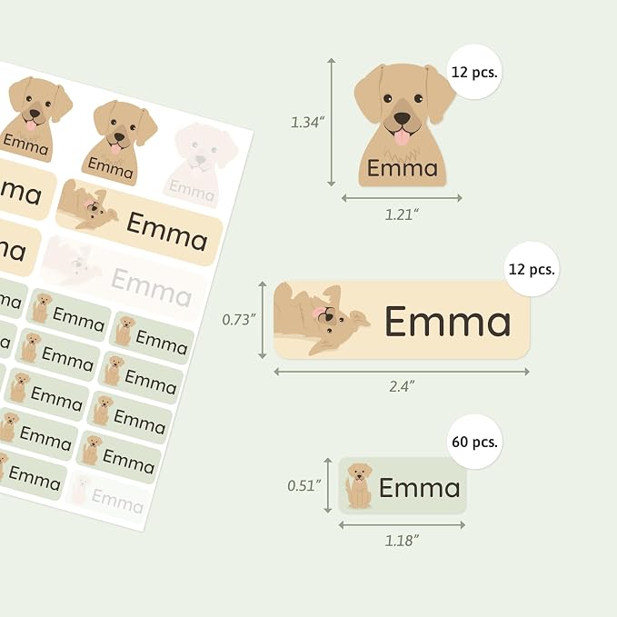 Personalized Daycare Name Labels (84) – Daycare Labels & Name Stickers for Kids – Labels for Kids Stuff Daycare – Waterproof for Baby Bottles, Clothing & Lunch Boxes - Dog