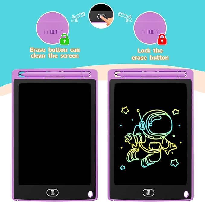 4-Pack LCD Writing Tablet for Kids 8.5 Inch, Colorful Doodle Board Drawing Pad Set, Erasable Electronic Educational Toys for Girls Boys Ages 3-8, Travel-Friendly with Lock Function & Stylus Pens