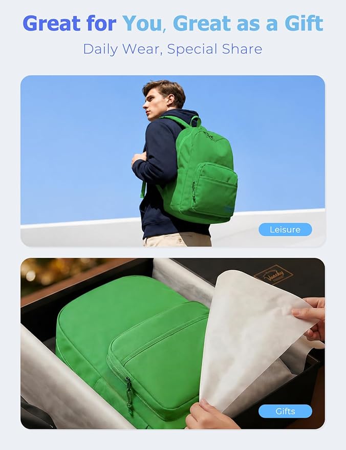 VASCHY School Backpacks, Lightweight Bookbag Schoolbag for Boys Girls Casual Basic Simple Daypack for Men Women Bright Green