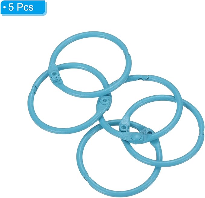 PATIKIL Loose Leaf Binder Rings 1 Inch, 5 Pack Metal Flash Card Book Binding Rings for Key Chain Index Card Scrapbooks, Blue