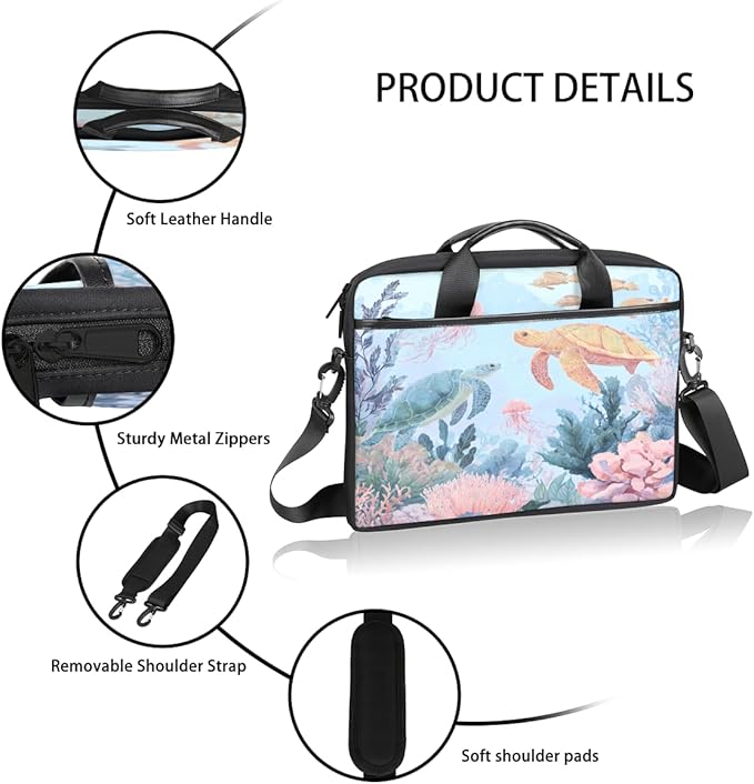 Sea Turtle Coral Laptop Sleeve Case for 13-15 inch Computer Bag Protective Laptop Handle Bag for Women Men