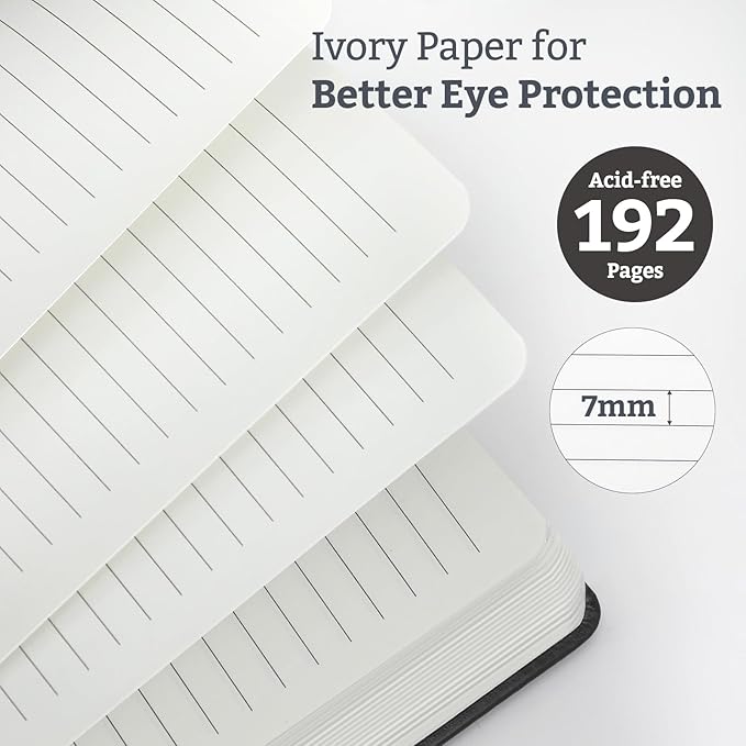 2Pack Lined Hardcover Journal Notebook, A5 192 Pages 100Gsm Thick Paper College Ruled for School,Note Taking,Work,Diary，5.7''*8.3'',Black
