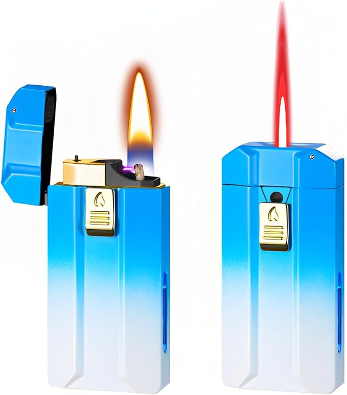 Smart Dual-Fuel Dual-Flame Lighter, Windproof Red Butane Torch & Kerosene Soft Flame, Arc Induction Ignition, Multiple Ignition Modes, Refillable & Rechargeable Lighters (Fuel Not Included)