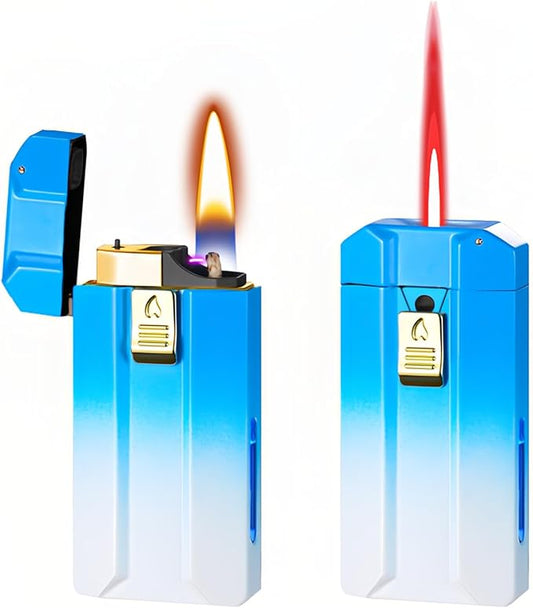 Smart Dual-Fuel Dual-Flame Lighter, Windproof Red Butane Torch & Kerosene Soft Flame, Arc Induction Ignition, Multiple Ignition Modes, Refillable & Rechargeable Lighters (Fuel Not Included)