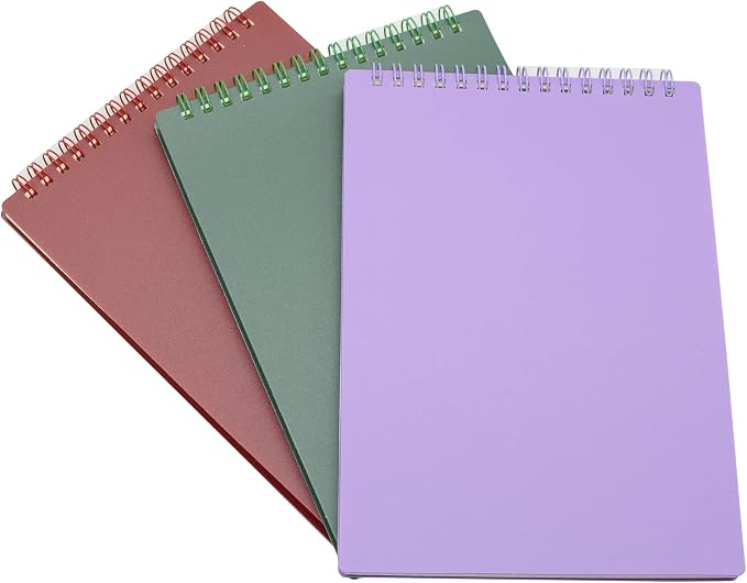 Yansanido Top Bound Spiral Notebook, 3 Pcs 3 Color A5 Size Thick Plastic Hardcover Grid Paper 80 Sheets (160 Pages) Journal for School and Office Supplies (Dark Color)