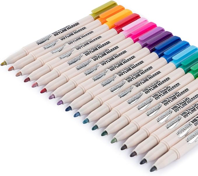 TRANSON 18pcs Outline Shimmering Markers with Metallic for Fun Art Drawing Craft DIY