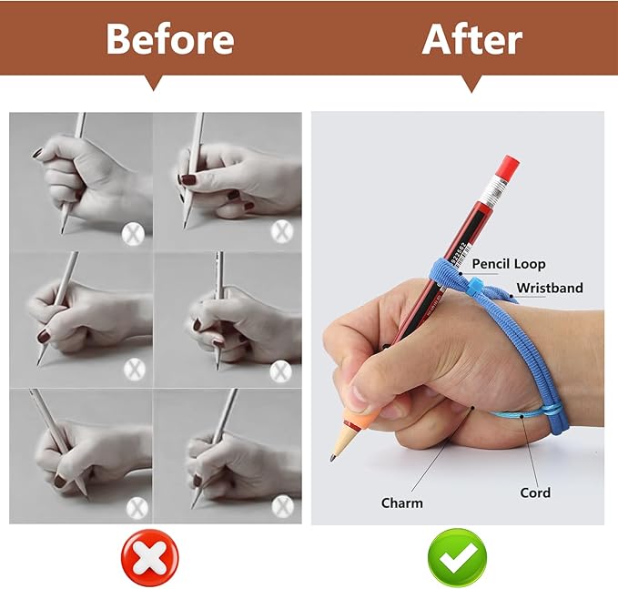 Ergonomic Pencil Grips Silicone Handwriting Training Kit, 6 Pcs Set Pencil Correction Holder with 4 Pcs Elastic Wrist Positioners, Soft Correction Tools for Toddlers Preschoolers Students (Color)
