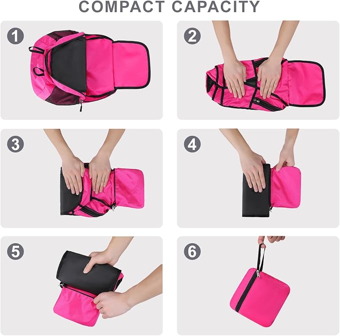 Lightweight Hiking Backpack 18L Packable Foldable Small Daypack Collapsible Travel Bag Water-Resistant for Women (Magenta)