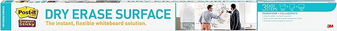 Post-it Dry Erase Whiteboard Film Surface for Walls, Doors, Tables, Chalkboards and More, Removable Sticky White Board, Stain-Proof, Easy Installation, 6 x 4 ft Roll (Pack of 6)