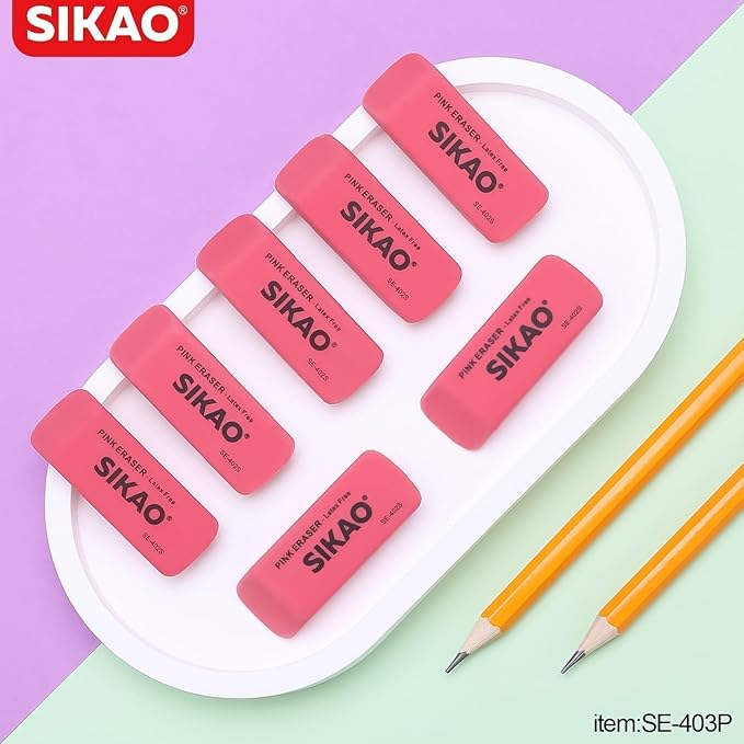 Pink Erasers, 6 Pack Pencil Erasers for Kids – Latex-Free & Smudge-Free Beveled Rubber Erasers for School Supplies, Classroom, Art & Homework