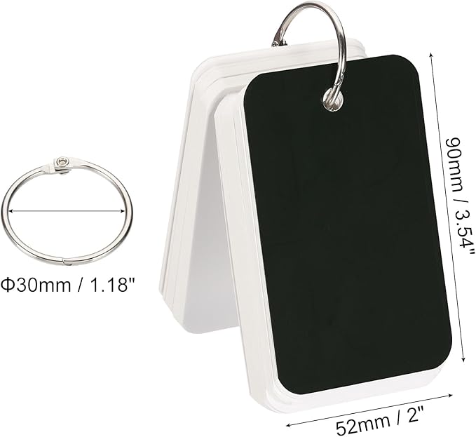 PATIKIL Blank Index Cards with Ring, 1000Pcs Blank Flash Card 3.5x2" Study Note Cardstock for Memory Learning Studying Office Supplies, Light Black White