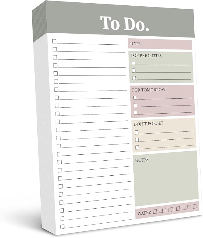 Spakon 300 Sheets Daily to Do List Notepad Notebook Library Card to Do Planner Checklist Memo Writing Pad Schedule Reminder Office Homework Planner for Task, 6" x 8 (Elegant,White,Olive Green)