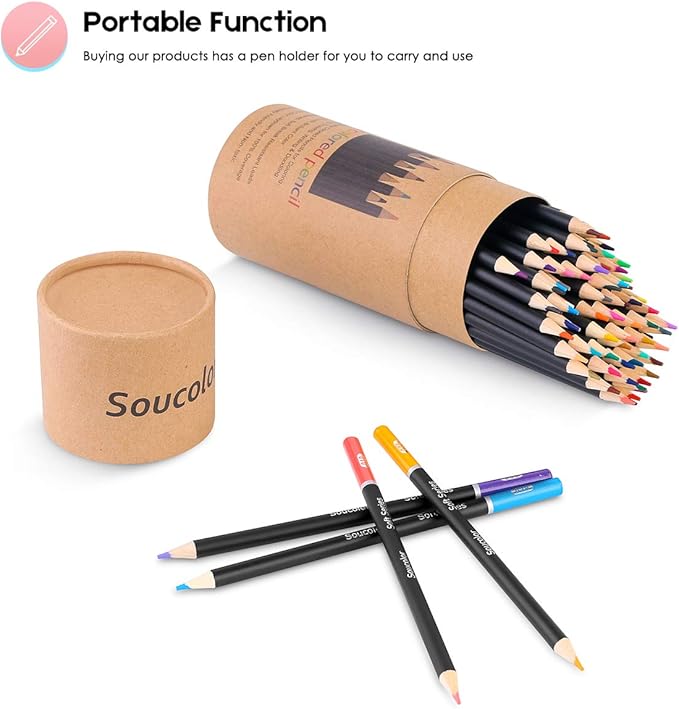 Soucolor 72 Colored Pencils Set - Premium Art Supplies for Adults Coloring Book - Vibrant Colors, Smooth Writing, Easy Blending and Shading, Perfect for Coloring Books, Sketching & Drawing Pads