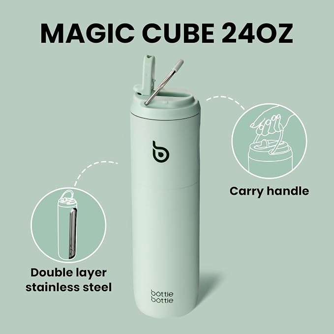 BOTTLE BOTTLE Insulated Water Bottle 24oz with Straw Lid and Handle Sports | for Travel Gym school,Stainless Steel Water Bottles,Double-Wall,Vacuum Metal,Leak Proof,BPA-Free