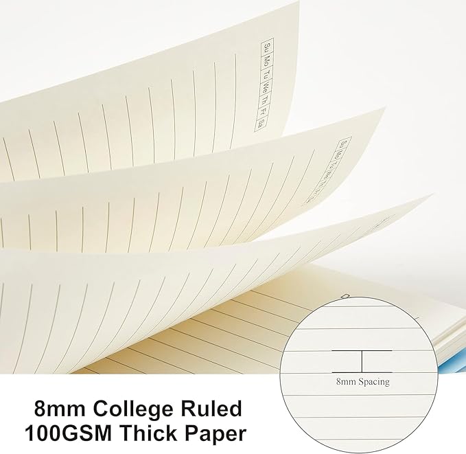 3 Pack Small Notebook, A5 Wide Ruled Spiral Notebook 5.8" x 8.3", 100gsm 8mm Ruled Page, 80 Sheets/160 Pages, Small Spiral Notebook for School, Office, Sketch