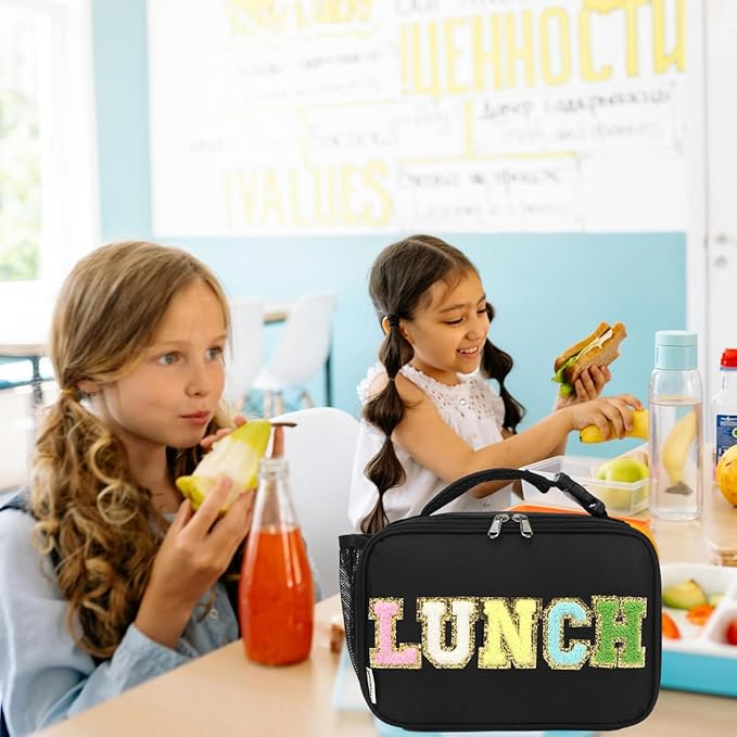 GYEUKHAM Insulated Lunch Box for School, Thermal Reusable Durable Freezable Lunch Bags for Kids Boys Girls Men Women - Small Soft Cooler Portable Lunch Tote Kit for Work Picnic Travel,Black Alphabet