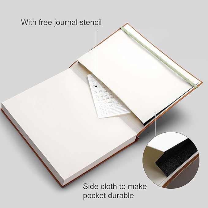 AHGXG Dotted Journal - Large A4 Notebook Dotted, 8.5''×11'', 320 Pages Dot Grid Notebook, 100gsm Thick Paper, Leather Softcover, with Journal Stencils, Inner Pocket, Light Green