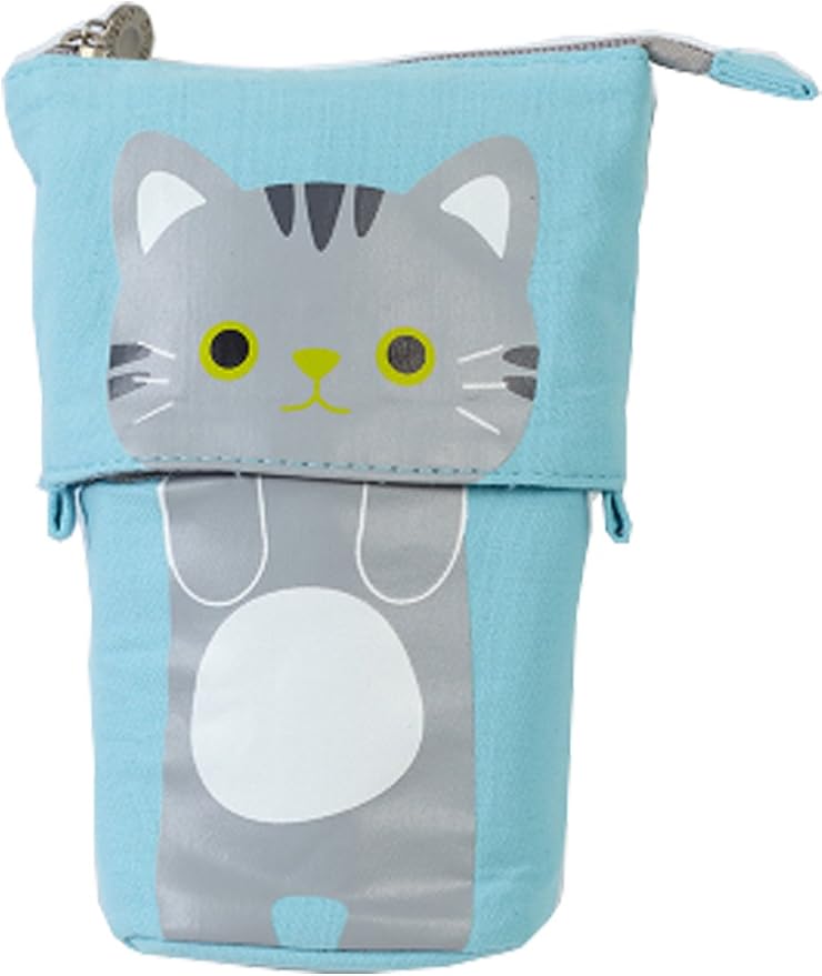 iSuperb Standing Pencil Pouch Pencil Case Cute Cat Telescopic with Zipper Canvas Kwaii Cartoon Pencil Bag Stationery Box for Kids Girls Boys School Supplies 7.5 x 4.9 x 3.0inch/4.1x 3.0inch