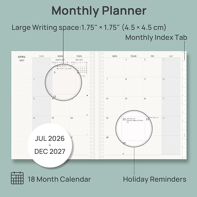 POPRUN 2026-2027 Monthly Planner, 18 Month Calendar (July 2026-Dec 2027), 7.5" x 9.5" B5 Spiral Hardcover Organizer with Dotted Note Pages, Professional Appointment Book for Business Office, Students & Teachers - Violet