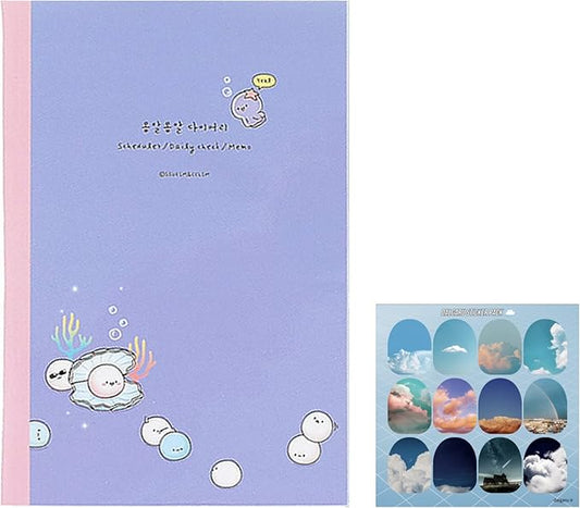 Kawaii Mini Korean Weekly Undated Planner + 1 dalgaru sticker sheet - 128 pages, Soft PVC Cover Cute Small stationery for school, academic, teens, women, girls (Pearl (Purple))