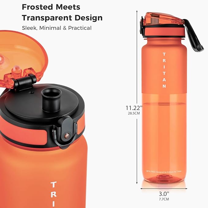 32oz Water Bottle with Chug Lid, Frosted & Clear Tritan BPA-Free, Leakproof, Wide Mouth, Portable Sports Water Bottle for Gym, Office, Travel, Outdoor (Red)