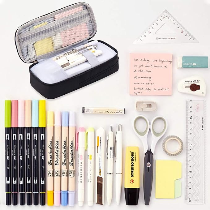 iSuperb Standing Pencil Case 2 Compartments Pencil Pouch Magnetic Mobile Phone Holder Bracket Pen Bag Large Capacity Phone Pouch College Stationery Organizer Storage for Kids Boys Girls