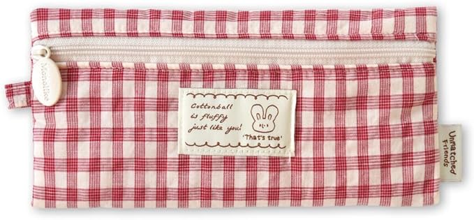 Monolike_Fabric/Cushion Pencil case (Unmatched Friends Fabric Check Pencil Case, Red)