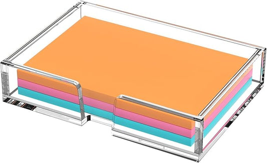 BEEGO Sticky Note Organizer - 4x6 in Crystal Clear Acrylic Notepad Holder & Dispenser for Dorm Room Office Desk Organization