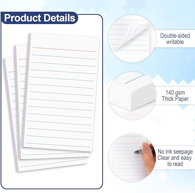60 Pack 3 x 5 Index Cards Vertical Ruled Thick White Index Cards Lined Flash Cards Blank Red and Blue Ruled Lines Both Sides Note Cards for Record Idea To Do Lists Studying Office School Supplies