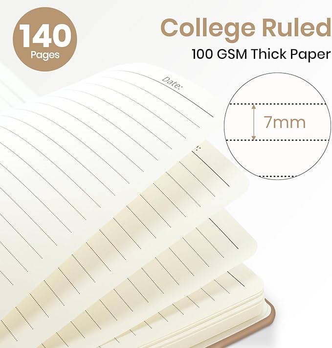 ZOTIA Lined Spiral Journal Notebook for Women, A5 College Ruled Journals for Writing, Hardcover Notebooks for Work, Note taking and Office School Supplies,140 Pages - Oat Brown