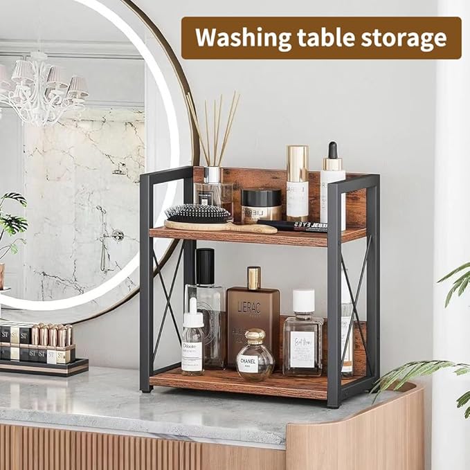 Office Desk Shelf Organizer, Wood Desktop Bookshelf Supplies Storage Rack, Shelf for Top of Desk and Dresser and Cubicle Decor Aesthetic Bookshelf (Black, Small 12.9" Lx6.3 Wx10.2 H)