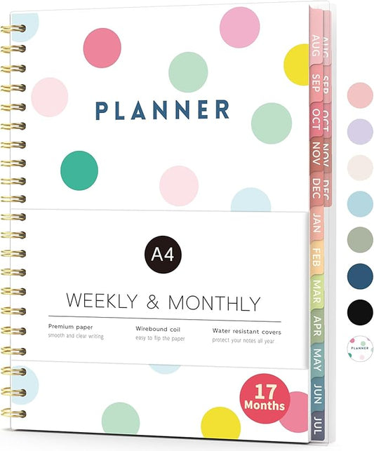 Aug 2026 - Dec 2027 Planner, Forvencer 17 Month Academic Planner 2026-2027, 8.5" x 11", Calendar Planner Weekly and Monthly, Daily Agenda, School Supplies for Student Teacher, A4, Polka Dot Style