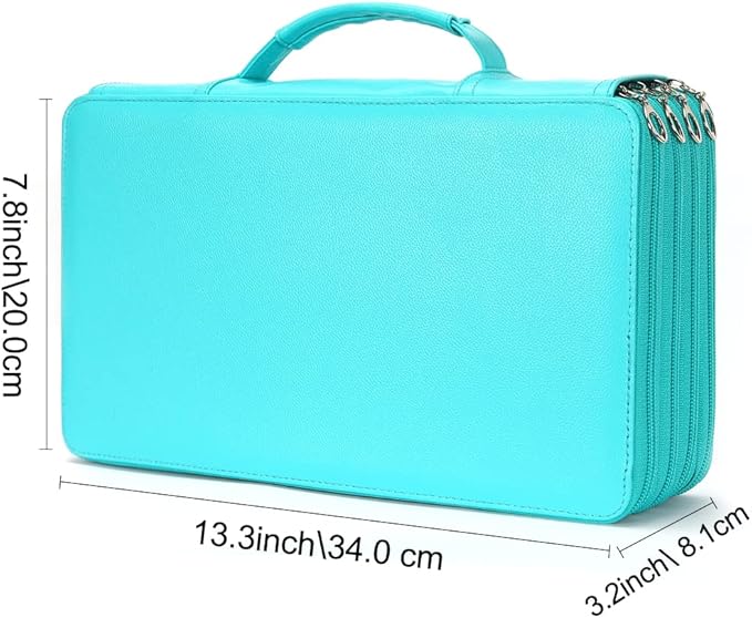Vomgomfom 300 Slots Marker Bag, 4-Layer Zipper Portable Art Supply Organizer, PU Leather Large Capacity Marker Case Holds 100 Markers or 300 Colored Pencils with Handle (Green)