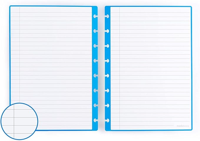 MODUBOOQ - 32 blue lined reusable duratech3 discbound pages - inserts with lines for smart notebook - A5