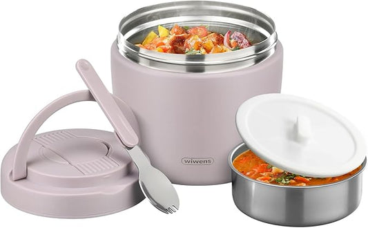 wiwens Thermo Food Jar for Hot Food Adults 32OZ Soup Thermo Lunch Containers Wide Mouth Vacuum Insulated Stainless Steel Leakproof Bento Box with Spoon (Purple)