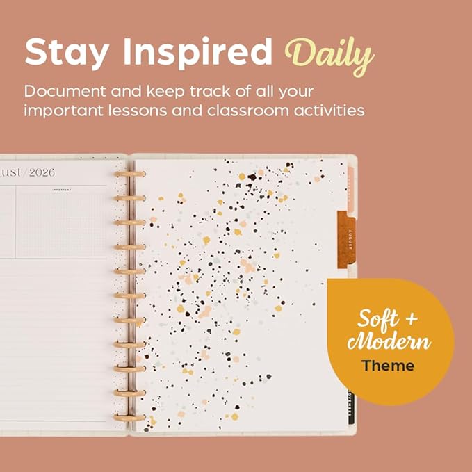 Happy Planner Disc-Bound 12-Month July 2026–June 2027 Academic Planner with 3 Extra Months, Big Size, 8.5" x 11", Teacher Layout, Soft + Modern