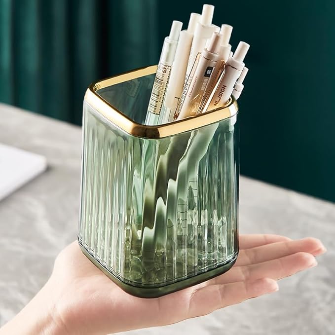 Pen Holder for Desk,Plastic Pencil Holder,Makeup Brushes Cup, Green Pen Pencil Organizer Desktop Supplies and Desk Accessories for Women, Pen Cup Pencil Caddy for Office Home Art Supply