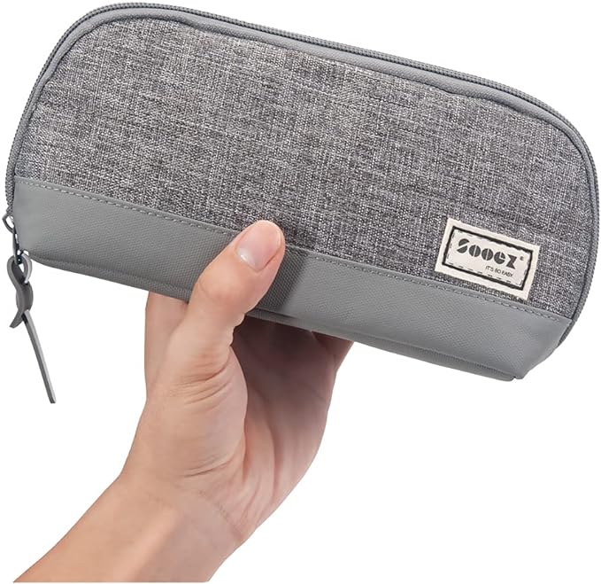 Sooez Wide-Opening Pencil Pen Case, Lightweight & Spacious Pencil Bag Pouch Box Organizer, Aesthetic Supply with Triangular Design for Adults, Grey