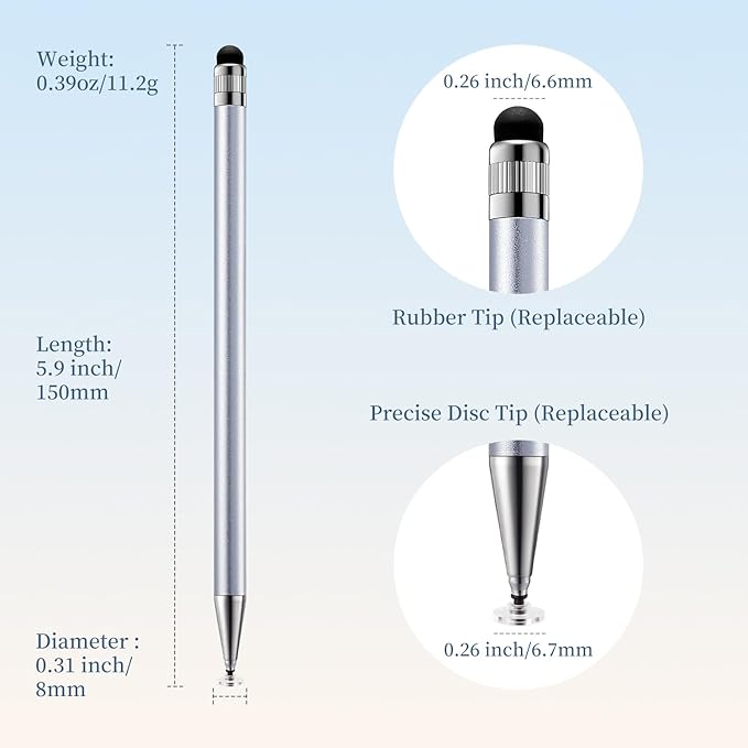 ChaoQ 2-in-1 Stylus Pen for Touchscreen, 6pcs High Sensitivity and Precision Stylus Pens for iPad iPhone Android Suitable for All Touch Screens (Silver)