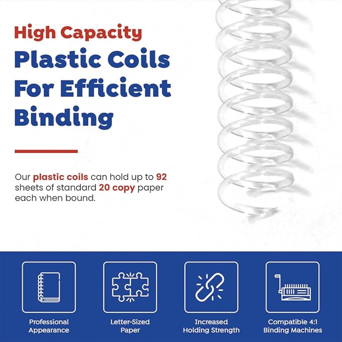 TruBind 12mm (15/32 in.) Spiral Binding Coils for Reports, Presentations and Proposals | 4:1 Pitch | 12 in. Length | Clear | 92 Sheets Binding Capacity | 100 Pack