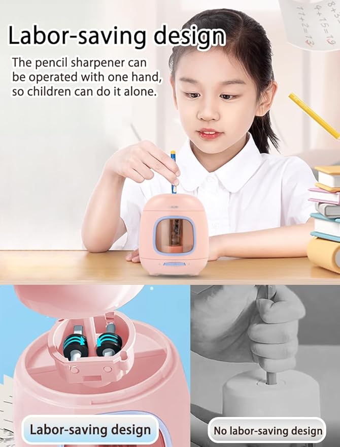 Electric Pencil Sharpener,5000 Times for Blade,Interchangeable Blade,3 Years Warranty,Battery/2A USB Powered,Suitable for 6-8mm, for Home, Office, School (Pink)
