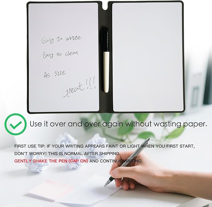 Portable Small Dry Erase Board Whiteboard Notebook Handheld, Reusable White Board Dry Erase Notebook for Desk, At Home Office Study Essentials-9.5" x 6.6" (Black)
