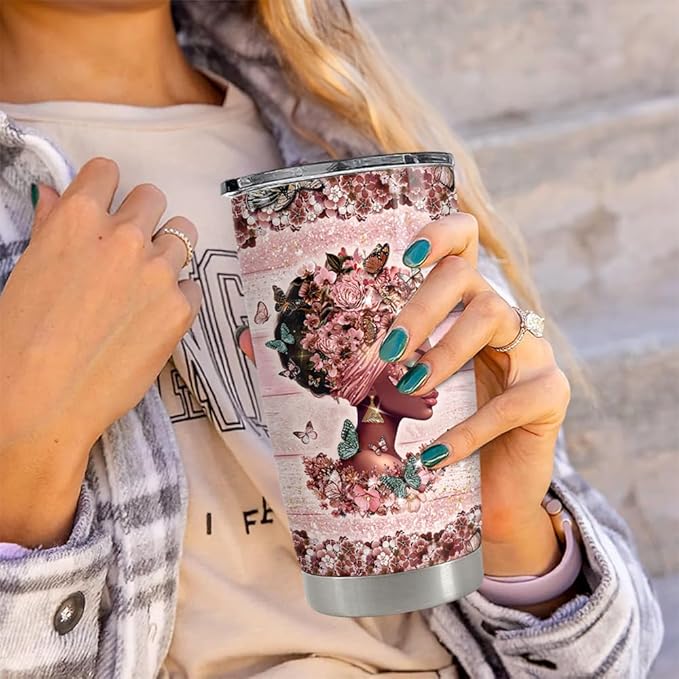 Black Woman Tumbler 20oz Stainless Steel Insulated Coffee Travel Cup Tumblers Gifts for Women Girls on Birthday Christmas