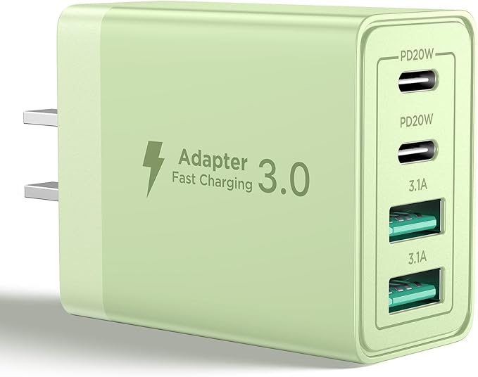 USB C Charger Block, 40W 4-Port Fast Charger 20W Type C Charging Block 3.1A USB Wall Charger Dual Port PD+QC Charging Cube for iPhone 17 16 15 14 13 12 Pro Max XS, iPad, Samsung Phone (Green)